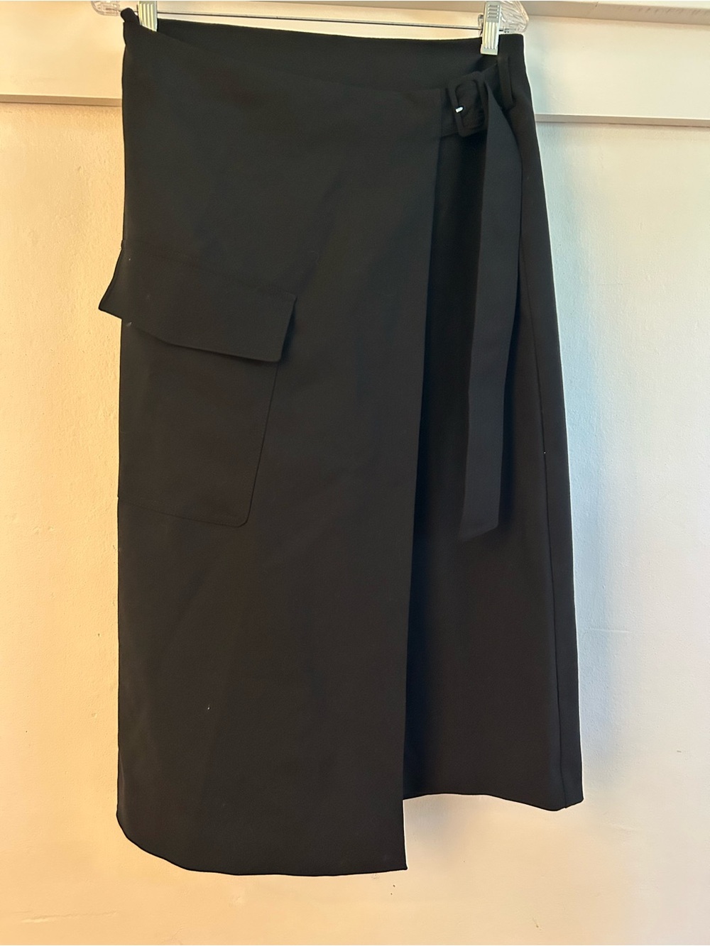 Mango Black Wrap Midi Skirt with Side Pocket and Tie Detail
